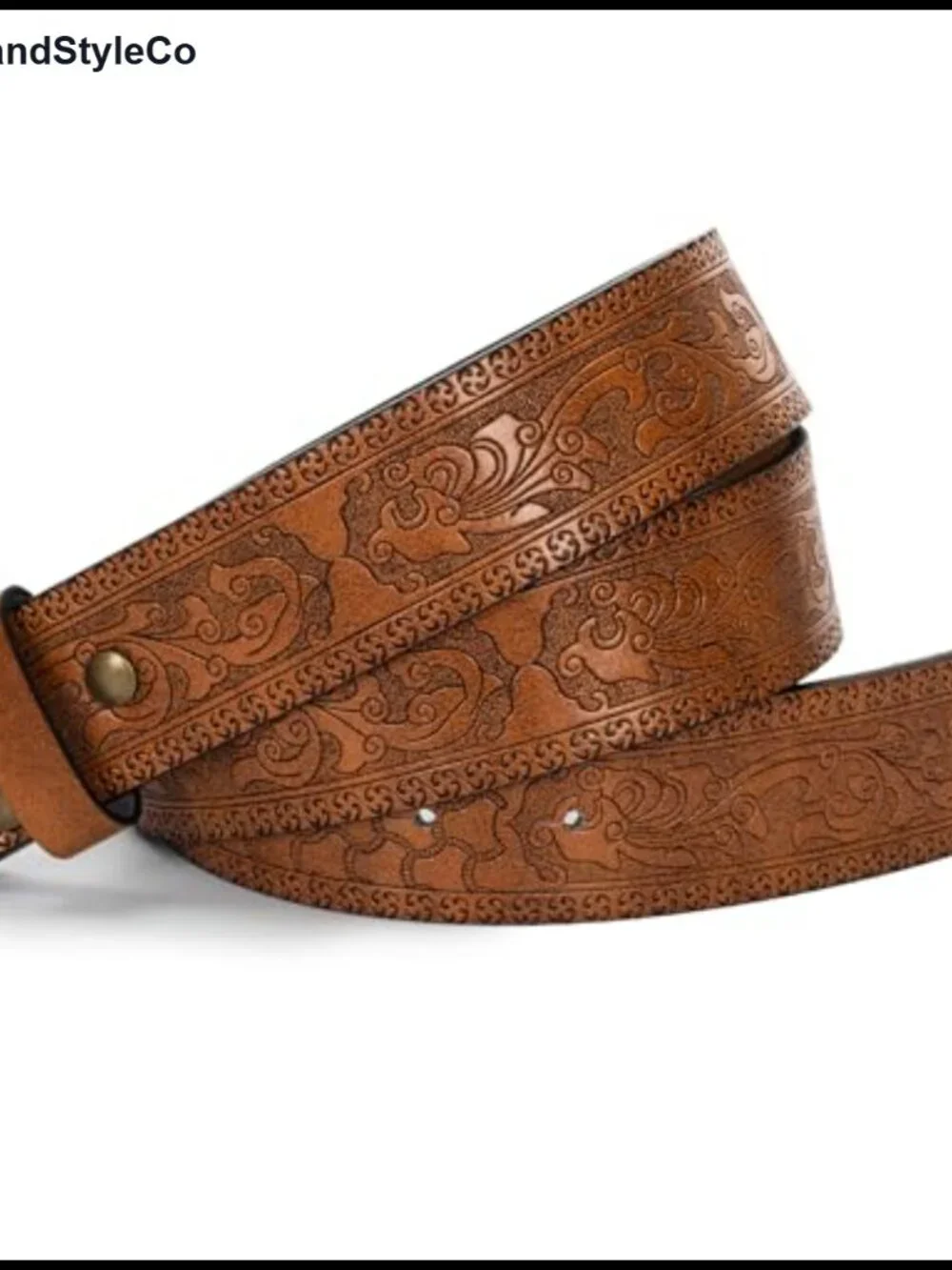 PU Leather Western Waist Belt No Buckle Floral Engraved 27-39 Waist